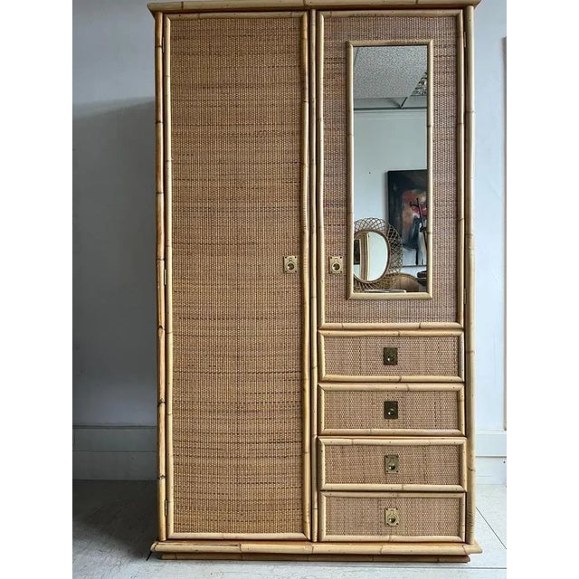 Wood Italian Cane Wardrobe with Drawers and Mirror from Dal Vera, 1960s For Sale - Image 7 of 8