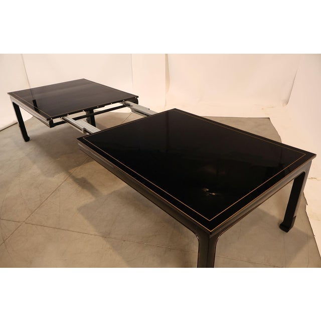 Late 20th Century Custom Black Lacquered 12 Foot Extendable Dining Table With Gold Line Inlay For Sale - Image 5 of 18