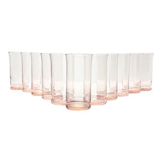 1980s Vintage Set of 11 Light Pink Depression-Style Highball Tumbler Glasses For Sale