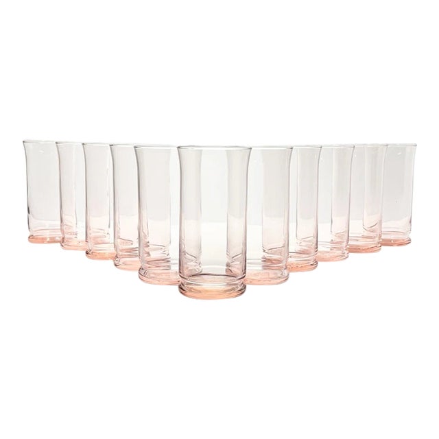 1980s Vintage Set of 11 Light Pink Depression-Style Highball Tumbler Glasses For Sale