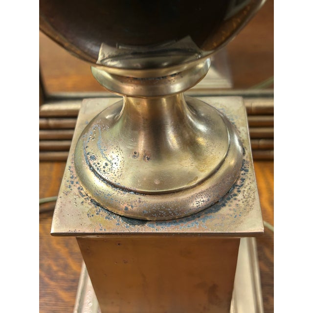 Mid-Century Italian Neoclassical Emerald Glass Urn Lamps, Likely Empoli Glass, Circa 1955-1965 - A Pair For Sale - Image 11 of 12