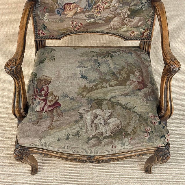 Antique French Louis XV Walnut Needlepoint Armchair ~ Fauteuil For Sale - Image 14 of 18