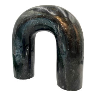 Hand Carved Black Onyx Marble Arch Sculpture For Sale