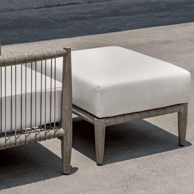 Wood Borneo White Cushion Outdoor Ottoman For Sale - Image 7 of 8