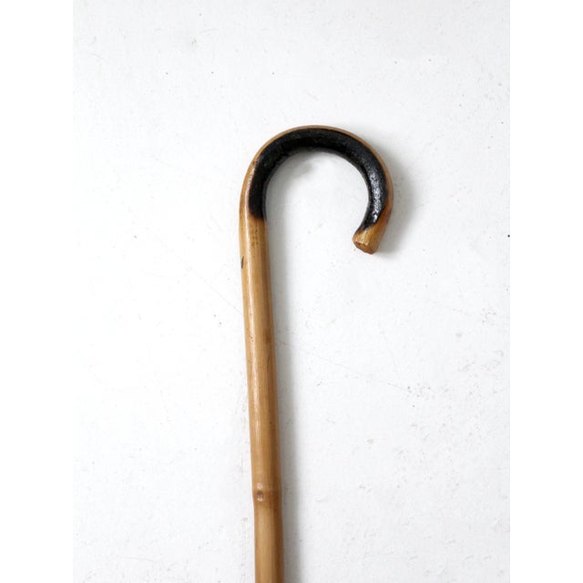 This antique bamboo walking stick is a classic piece with timeless appeal. Its graceful curved handle and sturdy metal tip...