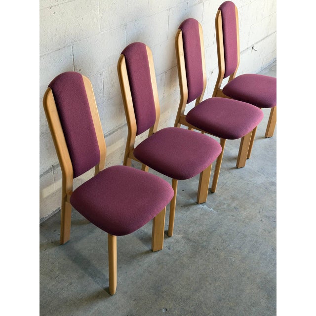 Pink Upholstered Beechwood Dining Chairs 4-Set Denmark Mid-Century Modern 1980s For Sale - Image 9 of 10