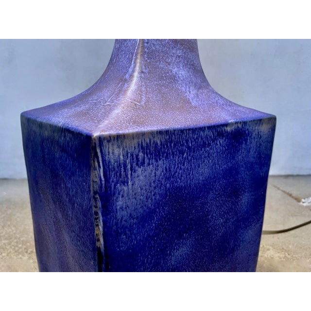 Large Glazed Ceramic Table Lamp with Silk Lampshade, 1960s For Sale - Image 10 of 18