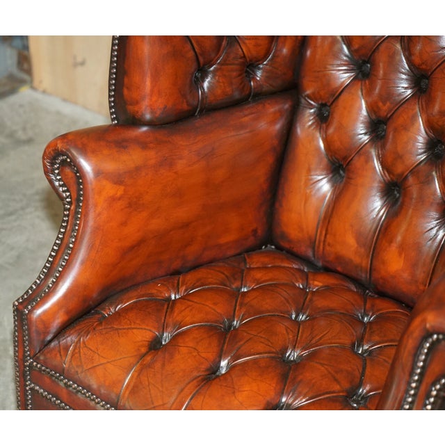 Late 20th Century Fully Restored Hand-Dyed Cigar Brown Leather Chesterfield Tufted Porters Armchair For Sale - Image 11 of 13