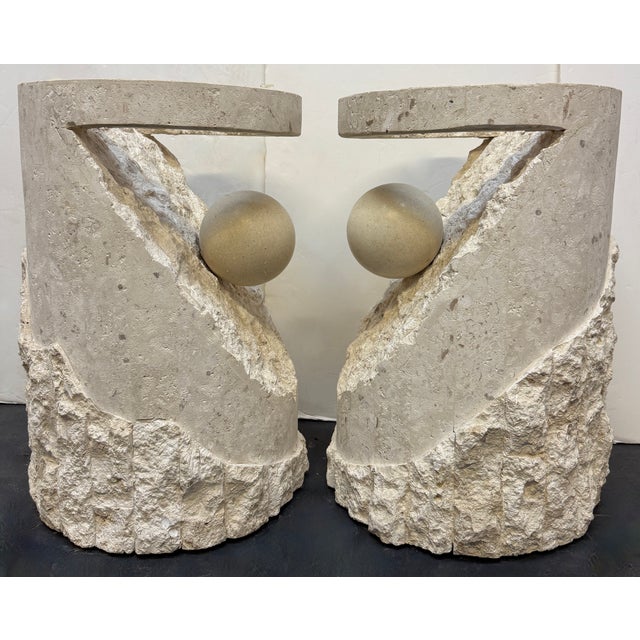 1980s Sculptural Pair of Postmodern Mactan Stone & Glass Top Side Tables For Sale - Image 5 of 7