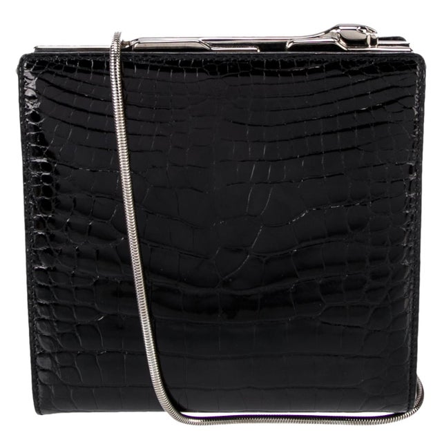 1990s 1990s Cartier Panthere Alligator Embossed Leather Clasp Shoulder Evening Clutch Bag For Sale - Image 5 of 8