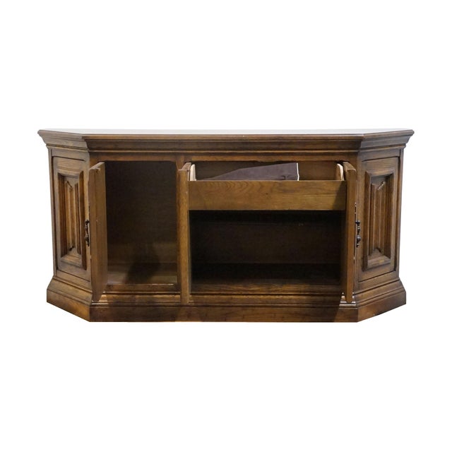 Wood Drexel Furniture Bishopsgate Collection Solid Walnut English Tudor Style 65" Buffet 160-134-6 For Sale - Image 7 of 13