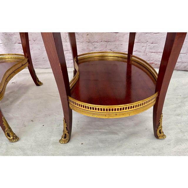 Elegant Louis XV Side Tables With Marble Tops and Brass Accents - A Pair For Sale - Image 12 of 17