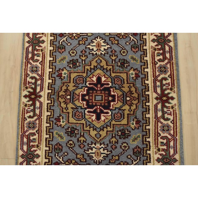Heriz Runner 2’7” X 8’3” Blue Wool Tribal Hand-Knotted Oriental Rug For Sale - Image 4 of 12