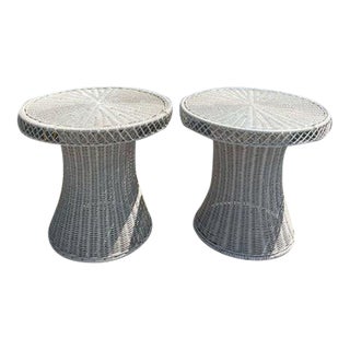 1950s Vintage Wicker Side Tables - a Pair For Sale