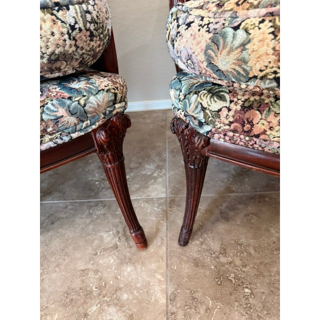 Black Pair of Vintage Victorian-Style Floral Wingback Chairs For Sale - Image 8 of 9