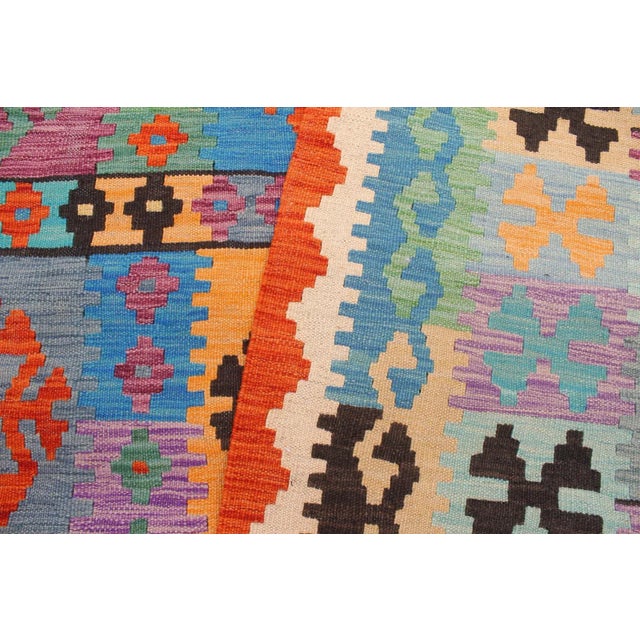 Shabby Chic Kilim Blue Rust Wool Rug - 8'3" X 11'2" For Sale - Image 4 of 7