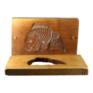 Early 20th C. Japan Hand Carved Koi Fish Mold Kashigata for Sweet Cakes Wagashi For Sale