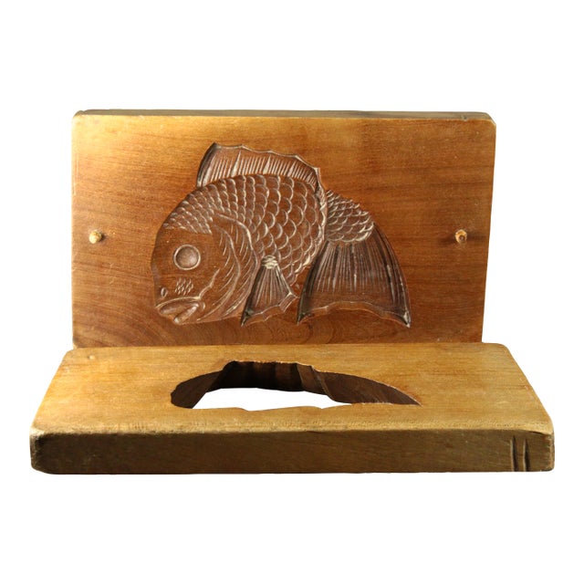 Early 20th C. Japan Hand Carved Koi Fish Mold Kashigata for Sweet Cakes Wagashi For Sale