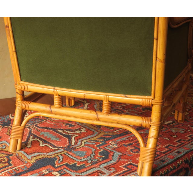 Mid-Century Wing Lounge Chair in Bamboo and Olive Green, 1960s For Sale - Image 13 of 18