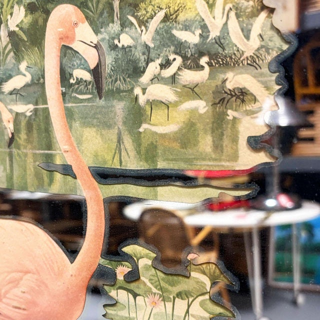 Mid 20th Century Rare Lithagraph Printed Pink Flamingo Framed Wall Mirror Wall by R. Stern for Turner For Sale - Image 4 of 5