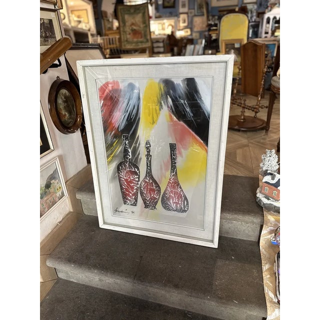 Sage Vernis / Gino Falzon, Still Life, 1970s, Acrylic & Paper, Framed For Sale - Image 4 of 6