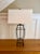 Beautiful open-cage wrought iron table lamp with urn design and large rectangular linen shade. Great for a console or...