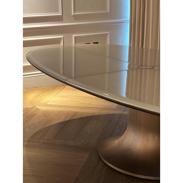 Oval Pyrolave and Bronze Pedestal Dining Table, by Giorgetti, Italy 2018 For Sale - Image 4 of 12