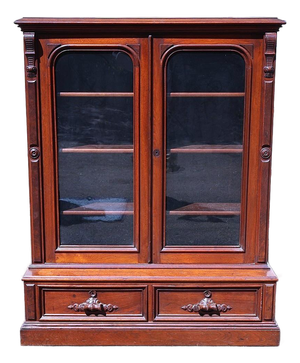 Late 19th Century Victorian Walnut Glazed Library Bookcase With Drawers