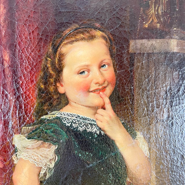 Victorian Philipp Hoyall Oil Over-Painted Chromolithograph, Meditating Mischief For Sale - Image 3 of 12
