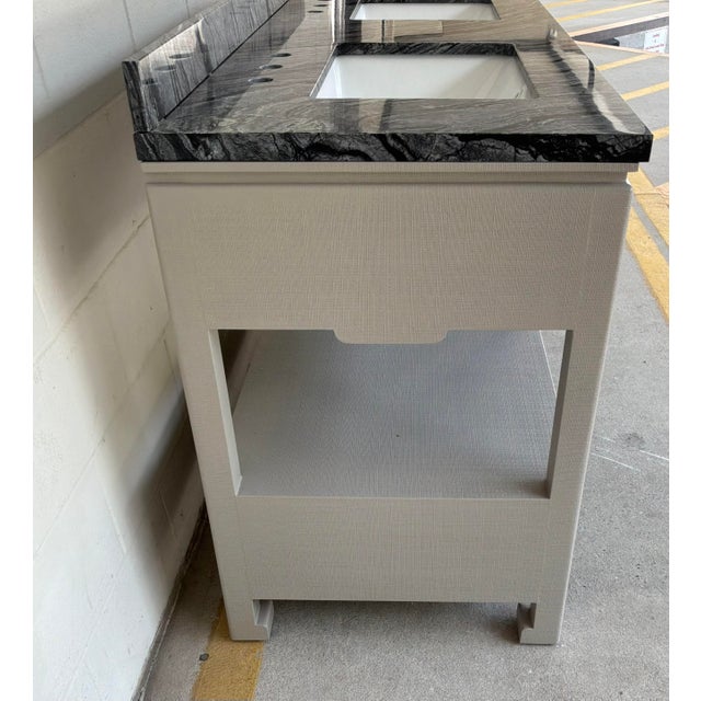 2020s Made Goods Modern Gray Linen Double Sink Vanity For Sale - Image 5 of 9