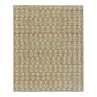 Rug & Kilim’s Block Print Rug Design with Pink and Green Floral Patterns - 9x12 For Sale