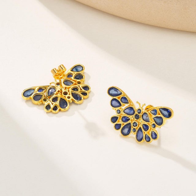 Contemporary Nina Zhou Butterfly Sapphire Earrings in 14k Yellow Gold - a Pair For Sale - Image 3 of 7
