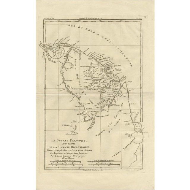 French Guiana and Suriname Colonial Map of the Guianas by Rigobert Bonne, 1780 For Sale - Image 9 of 9