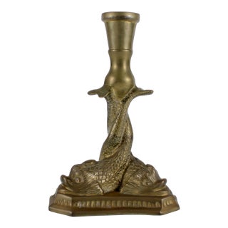 Vintage Dolphin Form Brass Candle Holder, Mottahedeh, India For Sale
