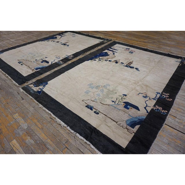 This rare and exquisite pair of early 20th-century Chinese Art Deco carpets represents the "Golden Age" of the Tientsin...