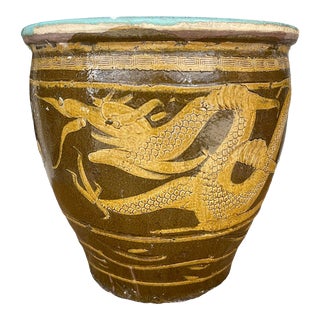 Large Tony Duquette Style Dragon Egg Pot Ochre Turquoise Planter For Sale