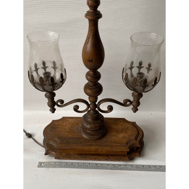 Antique Rustic Dutch Golonial Style Plug in Table Lamp With Glass Shades For Sale - Image 9 of 9