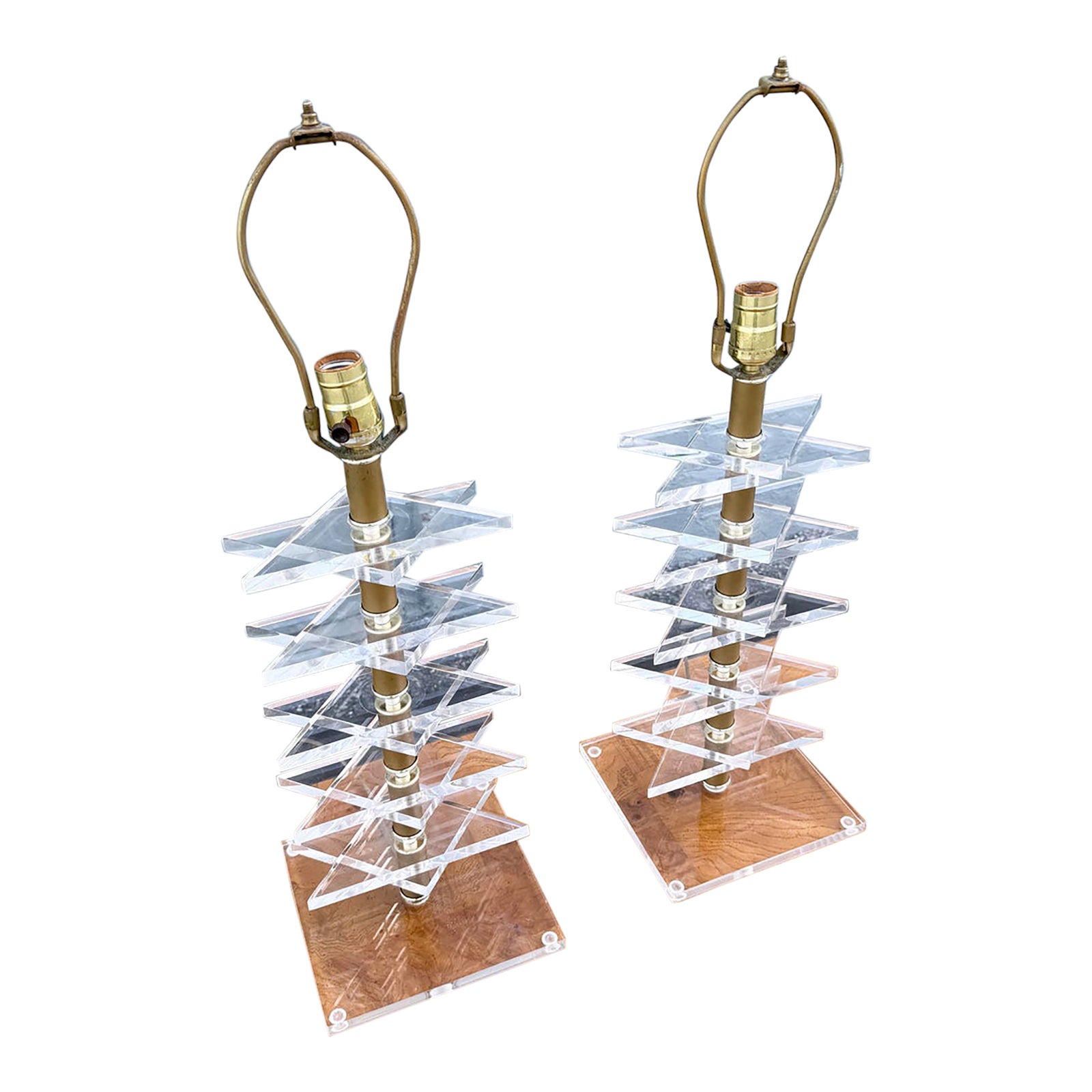 Mid Century Modern “Magen David” Lucite Table Lamps - A Pair | Chairish