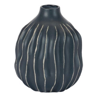Wavy Ribbed Stoneware Vase (Set of 2) For Sale