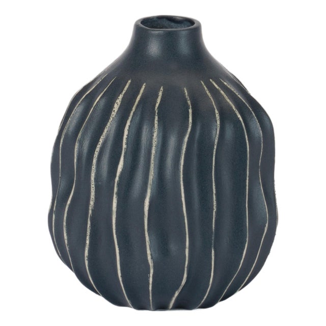Wavy Ribbed Stoneware Vase (Set of 2) For Sale