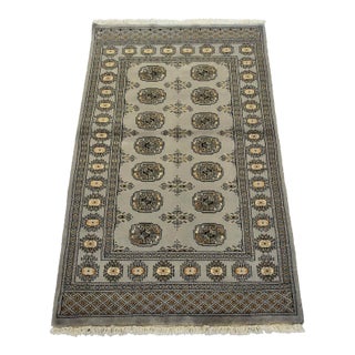 Bokhara Rug 3′ X 4’11” Gray Wool Tribal Hand-Knotted Oriental Carpet For Sale