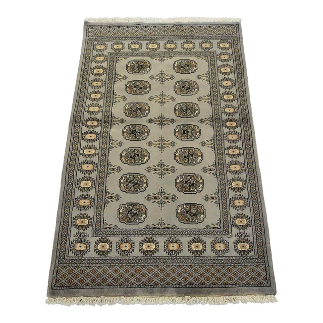 Bokhara Rug 3′ X 4’11” Gray Wool Tribal Hand-Knotted Oriental Carpet For Sale