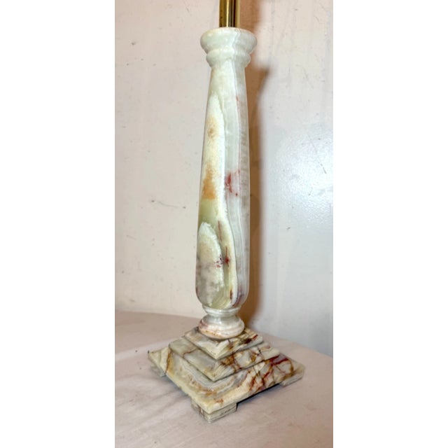 1990s Large Solid Heavy Brown Green White Onyx Stone Electric Table Lamp Light For Sale - Image 4 of 10