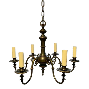 French Art Deco 6-Light Bronze Chandelier Circa 1900s