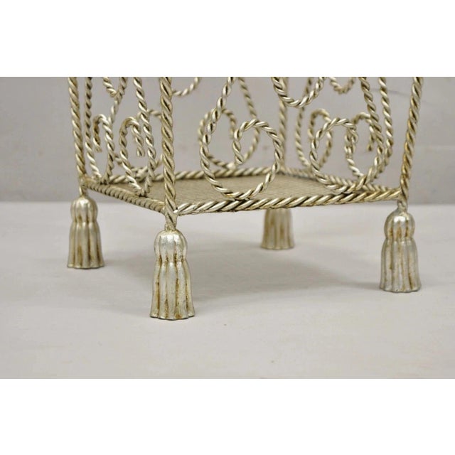 Mid 20th Century Vintage Italian Hollywood Regency Silver Iron Tassel Wastebasket Trashcan For Sale - Image 5 of 10