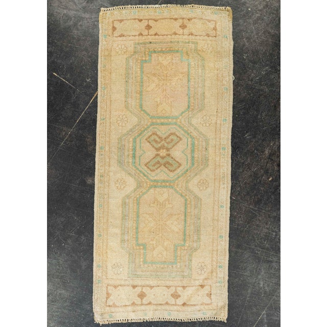 Tan Turkish Mini Rug Oriental Hand Knotted Vintage Rug 1'6" x 3'6" #21207 For Sale - Image 8 of 8