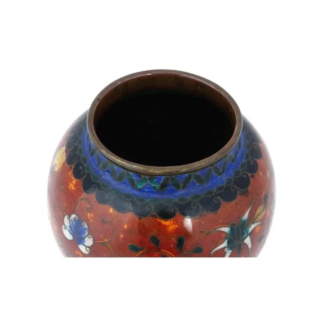 Japanese Large Antique Early Meiji Japanese Cloisonne Enamel Lotos Vase For Sale - Image 3 of 8