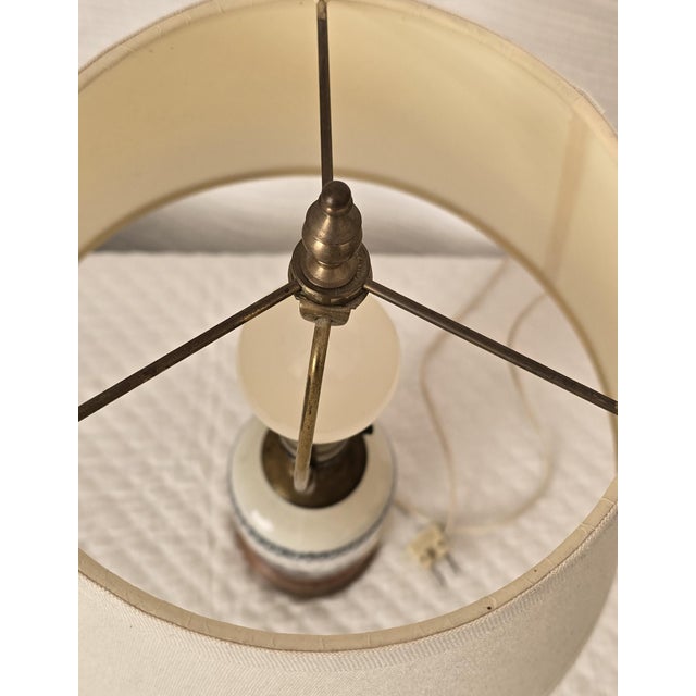 Traditional Vintage Transferware Ceramic Table Lamp With Train Motif For Sale - Image 3 of 4