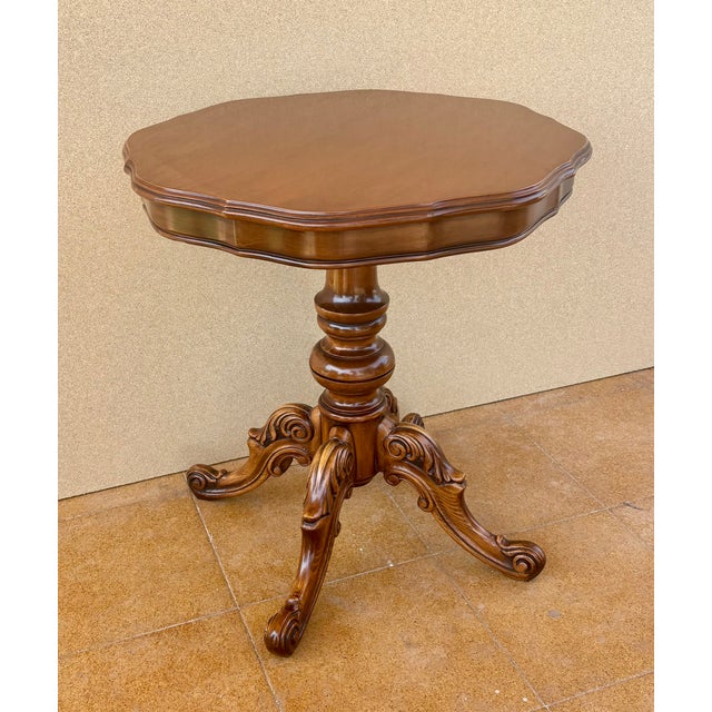 Spanish Carved Wood Pedestal Side Table, Mid-20th Century For Sale - Image 6 of 16