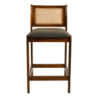 Oak Cane Back Bar Counter Stool With Upholstered Seat For Sale
